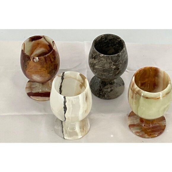 Marble Mini Glasses Goblets Vintage Drinkware Multicolor Design 4" Height x 2" d - Picture 5 of 10